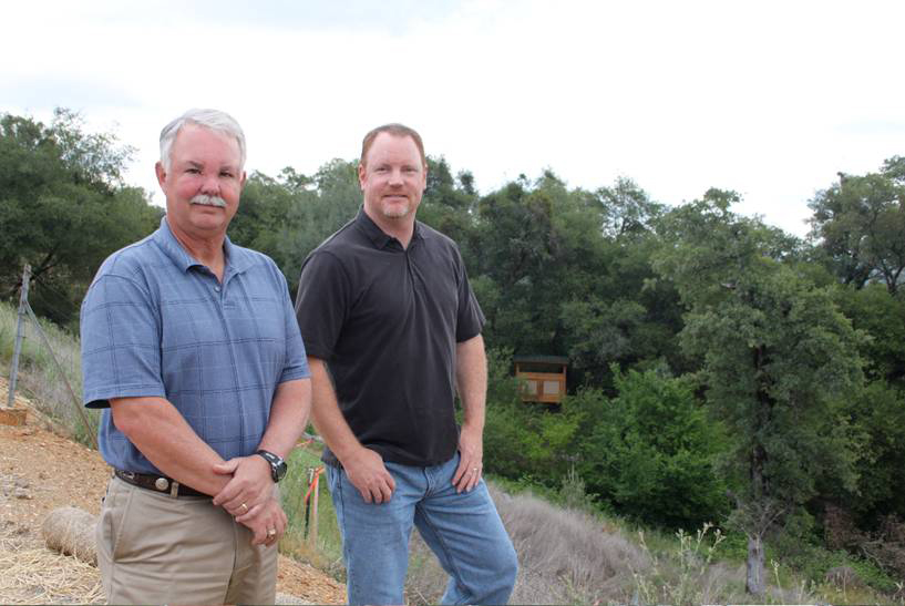 Mike Nichol and Jeff Darlington on the new trail at Canyon View Preserve in Auburn.