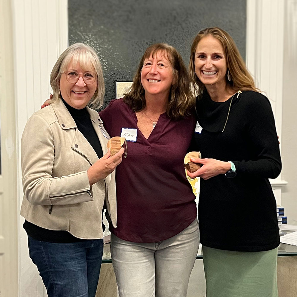 2024 Volunteers of the Year ﻿Karen Keene & Tatyana Kjellberg, with Recreation Manager Christy Claes and Community Engagement Manager Eden Rock