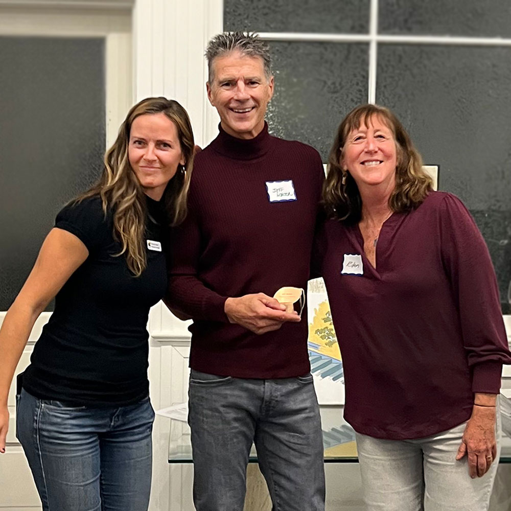 2025 Volunteer of the Year ﻿Jeff Morton, with Recreation Manager Christy Claes and Community Engagement Manager Eden Rock