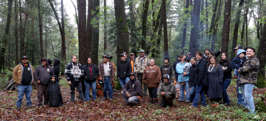 Members of the Colfax-Todds Valley Consolidated Tribe gather at Owl Creek for the dedication event on April 22, 2026.
